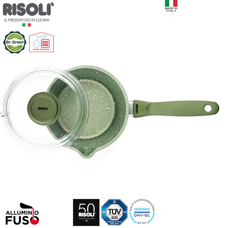 16 Cm Risoli Dr Green Stone Extra Induction Casseruola Con Manico Antiaderente In Alluminio Con Coperchio