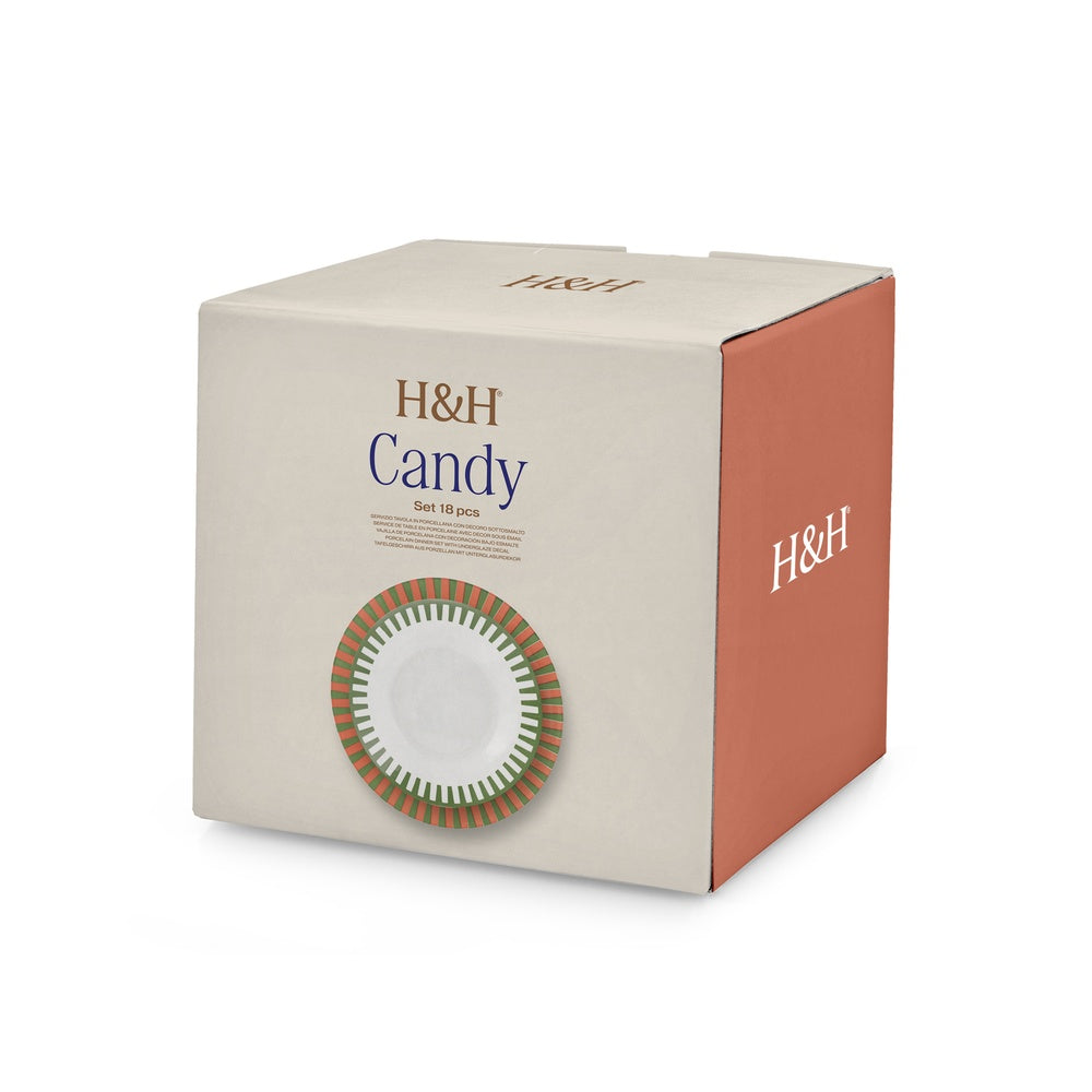 H&H Candy Servizio Piatti In Porcellana - Set 18 Pz