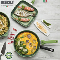 28 Cm Risoli Dr Green Stone Padella Alta Antiaderente In Alluminiocon Coperchio In Vetro