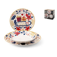 H&H Jolly Servizio Piatti Natalizio In Porcellana - Set 18 Pz