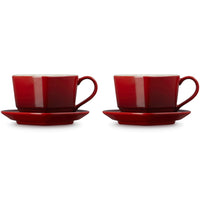 22 cl - Le Creuset Cuore Tazza Cappuccino Con Piattino In Gres Vetrificato Set 2 Pz