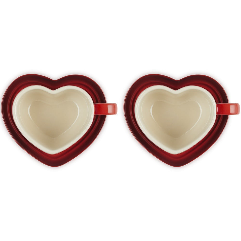 22 cl - Le Creuset Cuore Tazza Cappuccino Con Piattino In Gres Vetrificato Set 2 Pz