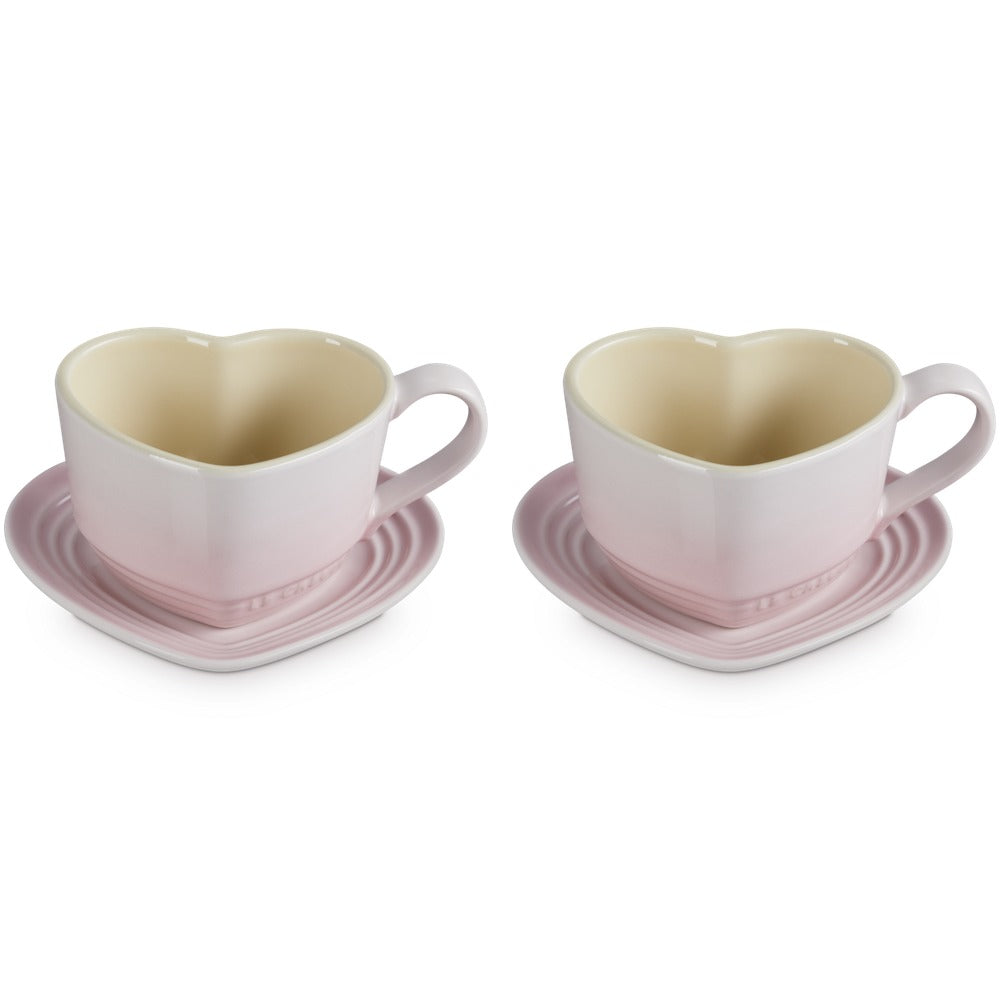 22 cl - Le Creuset Cuore Tazza Cappuccino Con Piattino In Gres Vetrificato Set 2 Pz