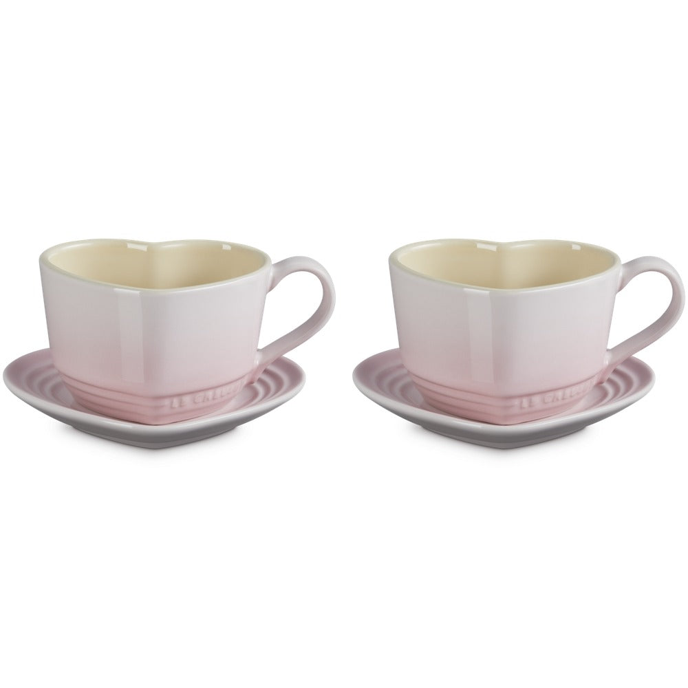 22 cl - Le Creuset Cuore Tazza Cappuccino Con Piattino In Gres Vetrificato Set 2 Pz