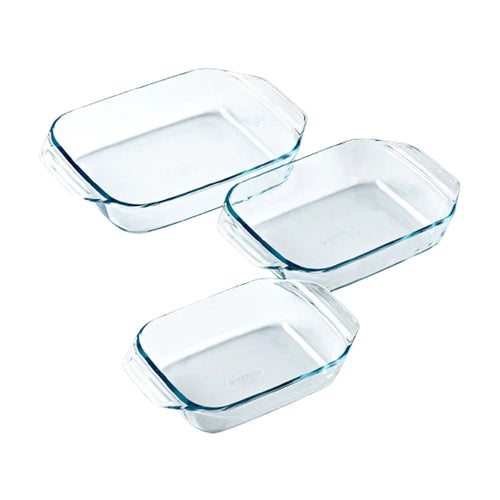 Onweerstaanbare set rechthoekige ovenschalen van borosilicaatglas - set van 3