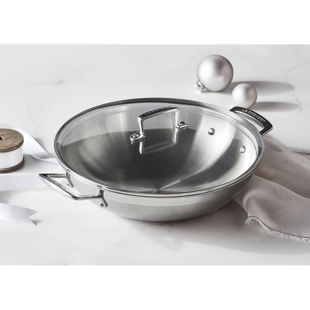 Le Creuset Acciaio Inox Wok In Acciaio Inox Con Coperchio In Vetro