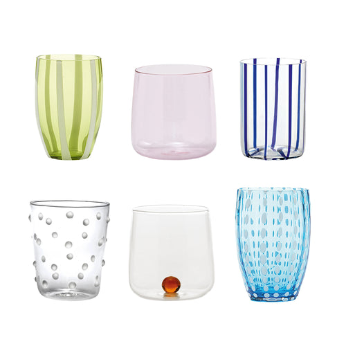 Zafferano Meltin Pot Laguna Pop Bicchieri Acqua Linee e Colori Assortiti In Vetro - Set 6 Pz