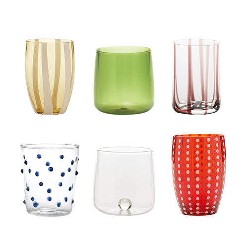 Zafferano Meltin Pot Spritz Berry Bicchieri Acqua Linee e Colori Assortiti In Vetro - Set 6 Pz