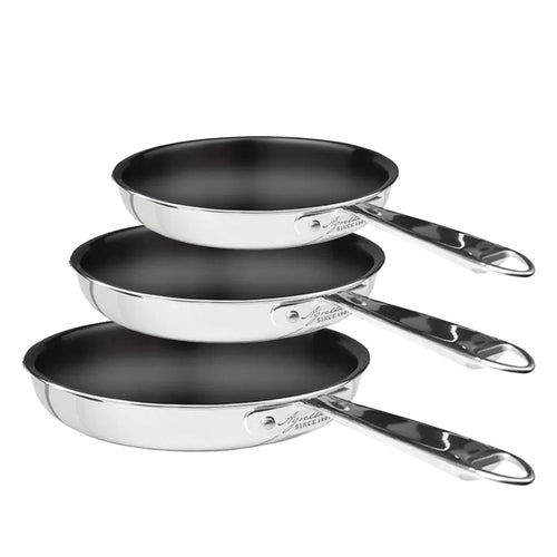 28-24-20 cm - Agnelli Alu-Inox Non-Stick Set de 3 sartenes bajas Antiadherentes En Aluminio con Mango de Acero Inoxidable - Set 3 piezas