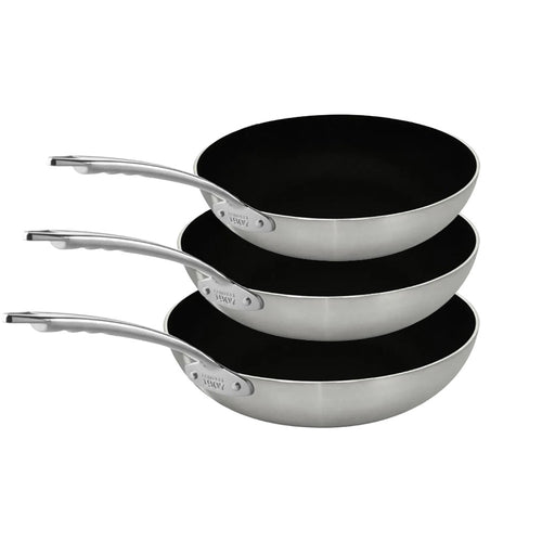 28-24-20 cm - Agnelli Induction Chef 2-Ply Set de 3 sartenes altas Antiadherentes En Aluminio con Mango de Acero Inoxidable - Set 3 piezas