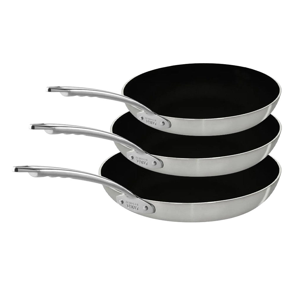 28-24-20 cm - Agnelli Induction Chef 2-Ply Tris Padelle Basse Svasate Antiaderenti In Alluminio Con Manico Acciaio Inox - Set 3 Pz