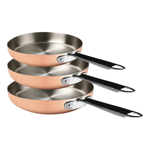 28-24-20 cm - Agnelli Copper4 Set de 3 sartenes bajas Inducción In Multistrato con Mango de Acero Inoxidable - Set 3 piezas