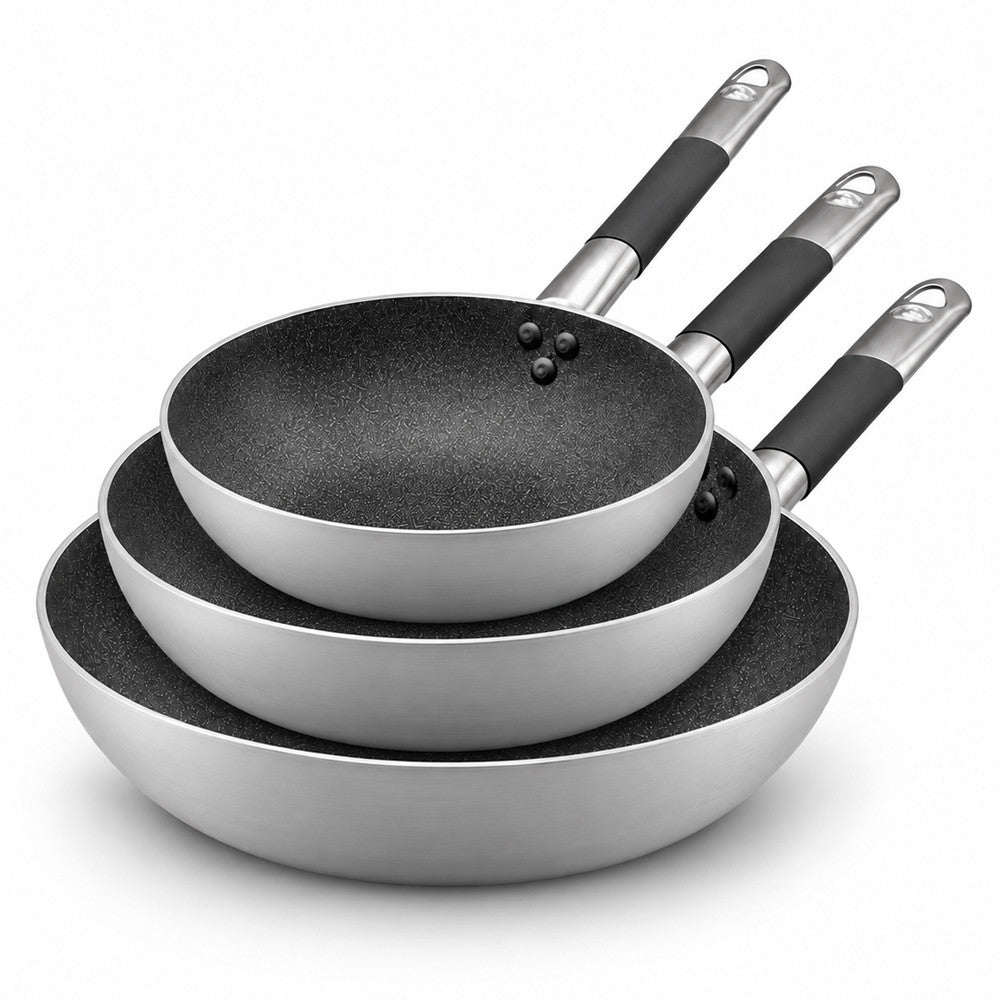 32-28-24 cm - Agnelli SharkSkin Tris Padelle Alte Svasate Antiaderenti Induzione In Alluminio Con Manico Cool Inox - Set 3 Pz