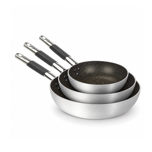 28-24-20 cm - Agnelli Efecto Piedra Set de 3 sartenes altas Cónicas Antiadherentes En Aluminio con Mango Cool Inox - Set 3 piezas