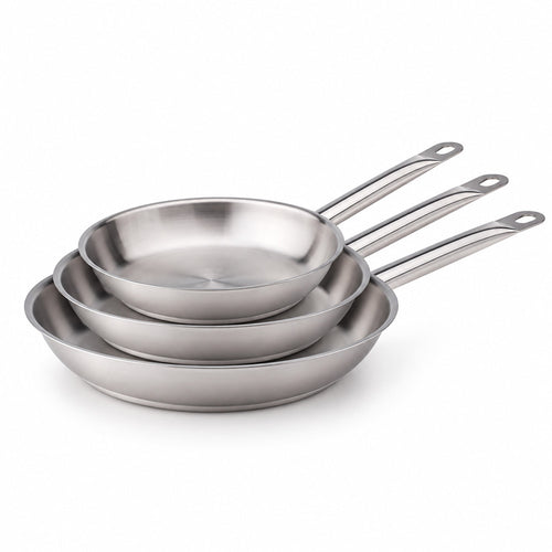 32-28-24 cm - Agnelli Acciaio Inox Set de 3 sartenes bajas de inducción de acero inoxidable con mango tubular - Set 3 piezas