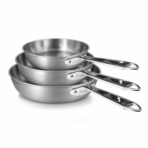 28-24-20 cm - Agnelli Alu-Inox 3-Ply Tris Padelle Alte Induzione In Alluminio Acciaio Inox Con Manico Tubolare - Set 3 Pz