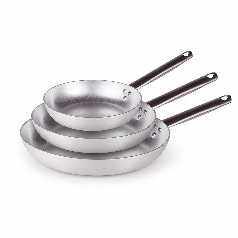 28-24-20 cm - Agnelli Alluminio 3mm Professionale Tris Padelle Basse Svasate In Alluminio Con Manico Tubolare - Set 3 Pz
