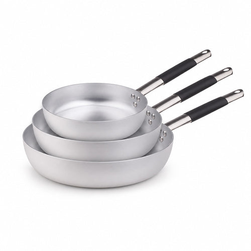 28-24-20 cm - Agnelli Alluminio 3mm Professionale Tris Padelle Alte In Alluminio Con Manico Cool Inox - Set 3 Pz