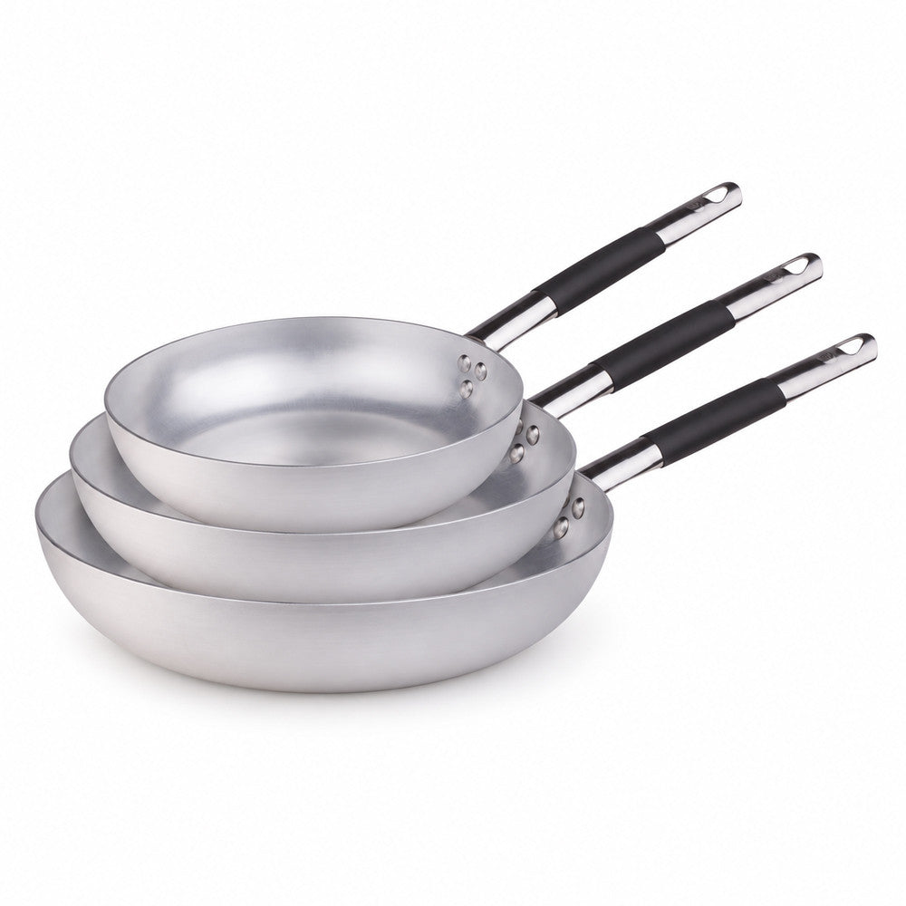 28-24-20 cm - Agnelli Alluminio 3mm Professionale Tris Padelle Alte Svasate In Alluminio Con Manico Cool Inox - Set 3 Pz