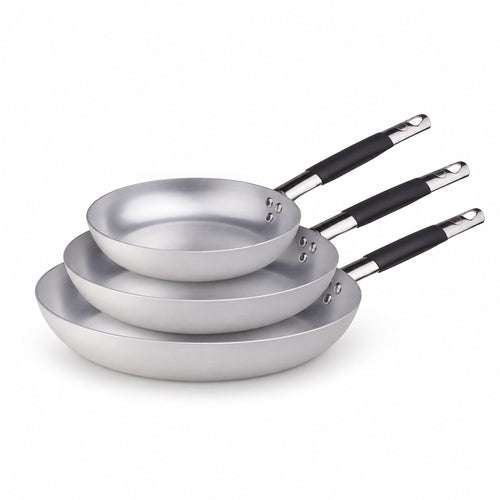 28-24-20 cm - Agnelli Alluminio 3mm Professionale Tris Padelle Basse Svasate In Alluminio Con Manico Cool Inox - Set 3 Pz