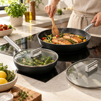 20-28 cm - Smeg Cookware Set Padelle Basse Rivestimento Ceramico In Alluminio - Set 2 Pz