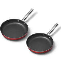 26-28 cm - Cookware 50's Style Set de Poêles Basses Antiadhésives en Aluminium avec Manches en Acier Inoxydable