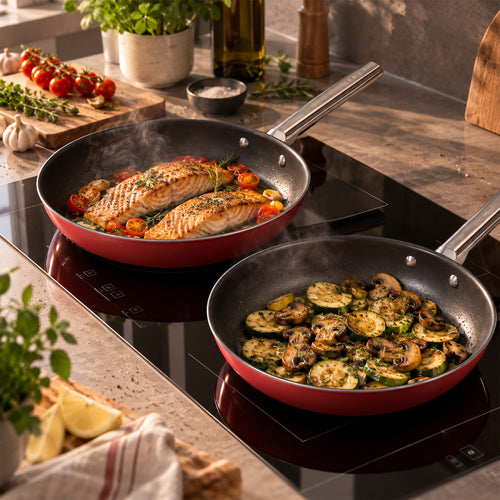 26-28 cm - 50's Style Cookware Non-stick Aluminum Frying Pan Set with Stainless Steel Handle