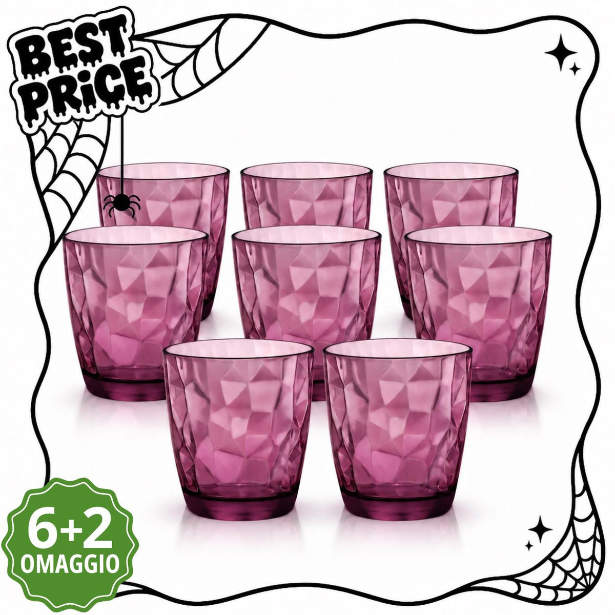 Bormioli Rocco Diamond Rock Purple Bicchieri Acqua 30,5 cl - 6 + 2 in Omaggio