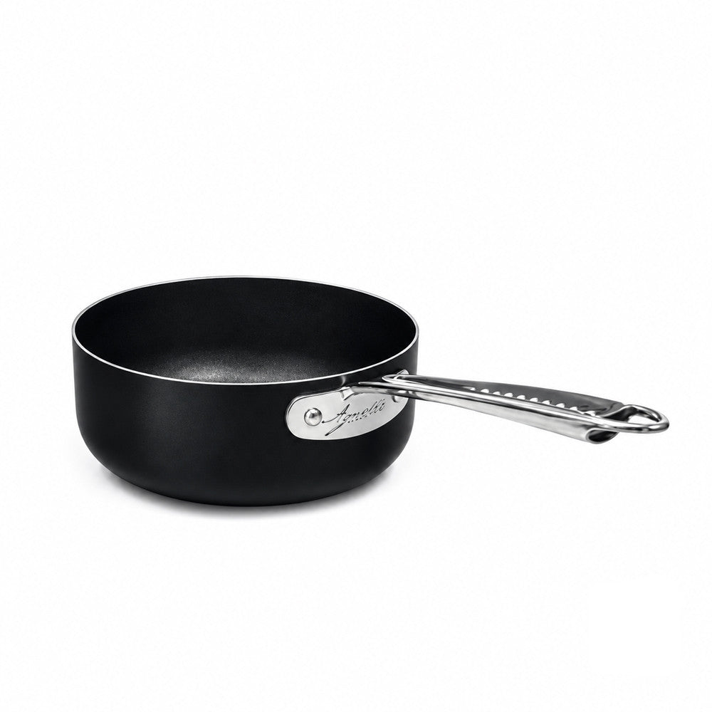 Agnelli Al Black 3mm Antiaderente Ceramic Pro Casseruola Bassa Induzione In Alluminio Con Manico Inox