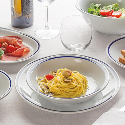 18 cm - Tognana AZ Piatto Fondo In Porcellana Bianca con filo blu Set 12 Pz