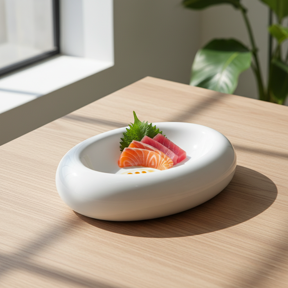 15x10 cm - Stone Oval Presentation Plate in Porcelain - Set 6 Pieces