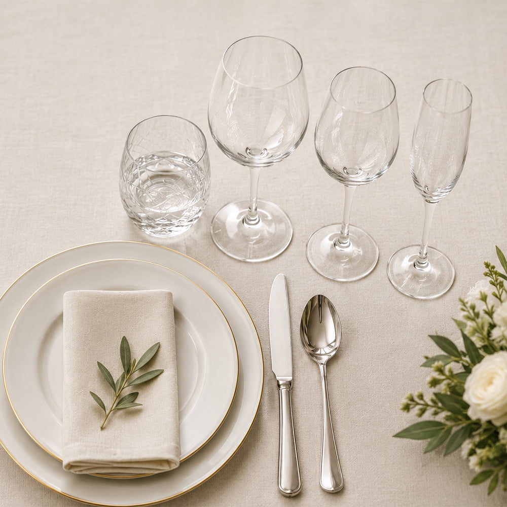 Disposition correcte des verres à table dans la mise en place