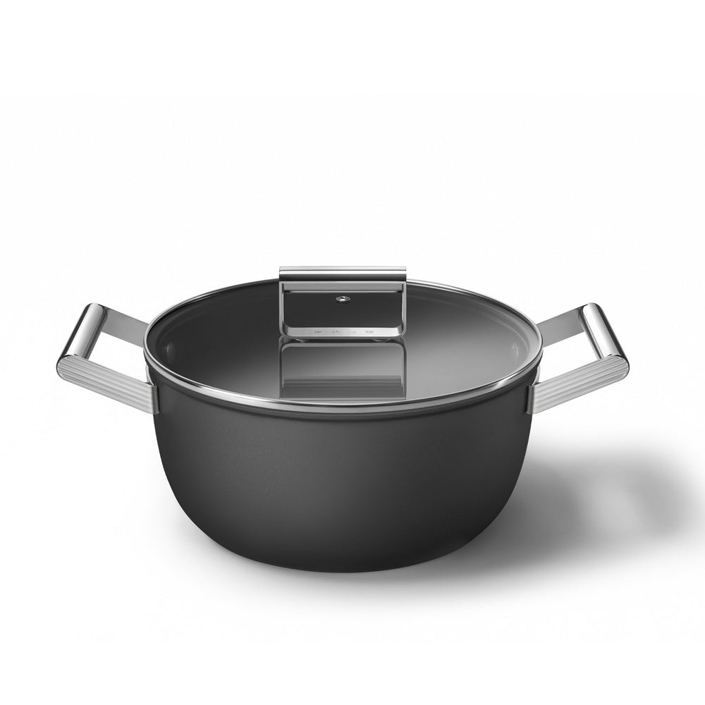 24 cm - Smeg Cookware Casseruola Alta Antiaderente Ceramico In Alluminio Con Coperchio