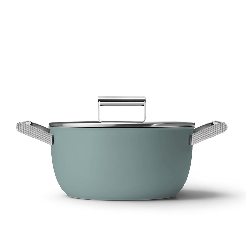 24 cm - Smeg Cookware Casseruola Alta Antiaderente Ceramico In Alluminio Con Coperchio