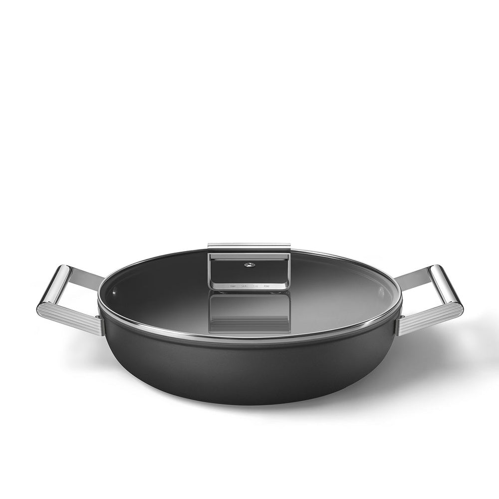 28 cm - Smeg Cookware Tegame Basso Antiaderente Ceramico In Alluminio Con Coperchio