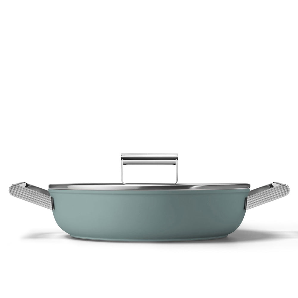 28 cm - Smeg Cookware Tegame Basso Antiaderente Ceramico In Alluminio Con Coperchio