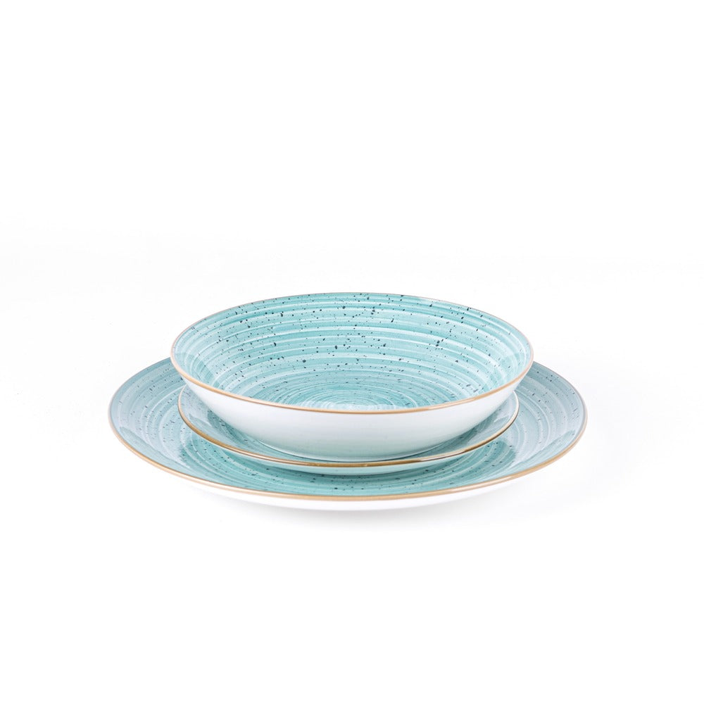 Metropolis Pepper Bamboo Dinnerware Set In Porcelain - Set 18 Pcs