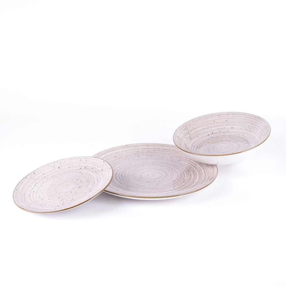 Metropolis Pepper Bamboo Dinnerware Set In Porcelain - Set 18 Pcs
