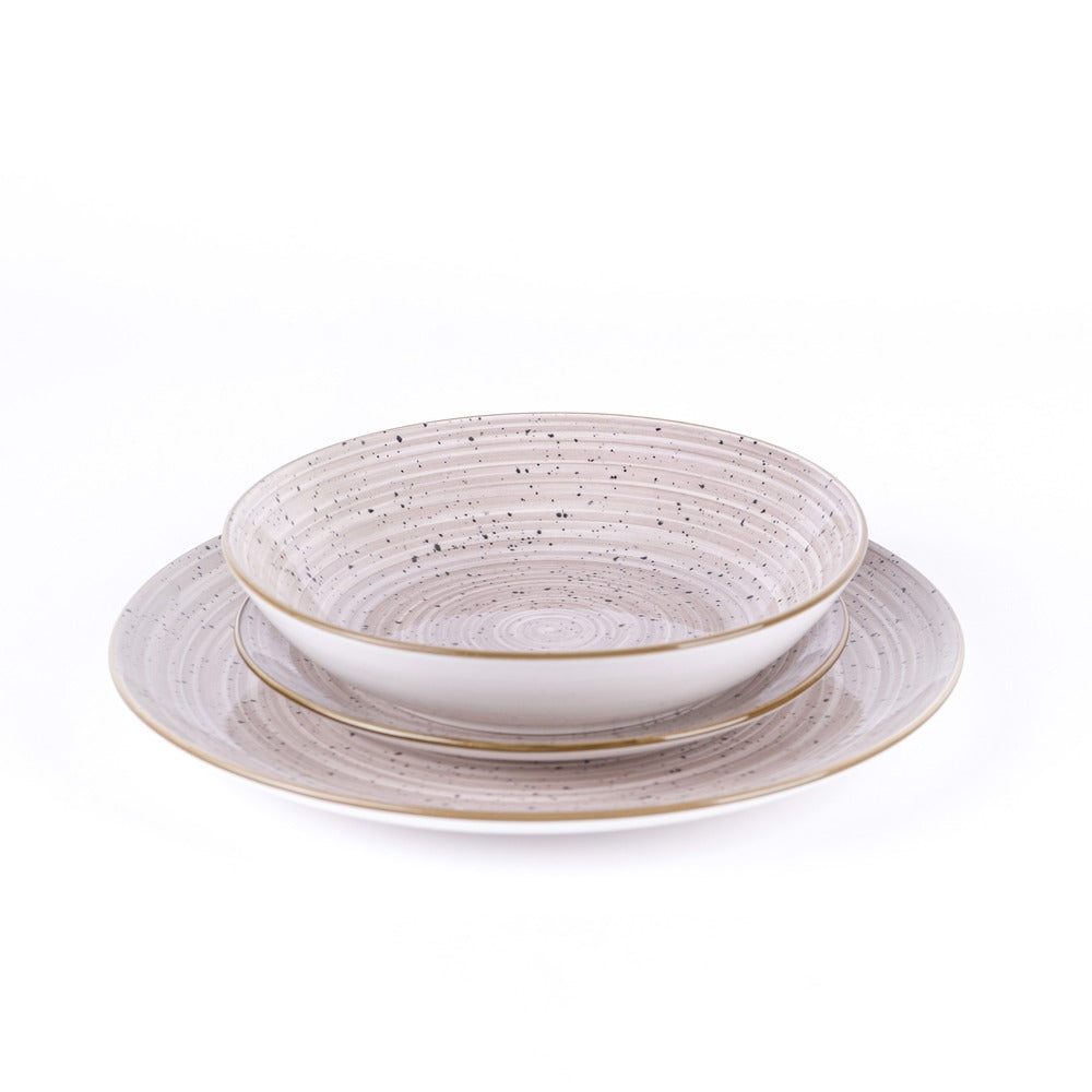 Metropolis Pepper Bamboo Dinnerware Set In Porcelain - Set 18 Pcs