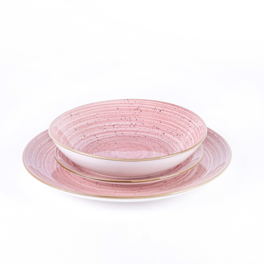 Metropolis Pepper Bamboo Dinnerware Set In Porcelain - Set 18 Pcs