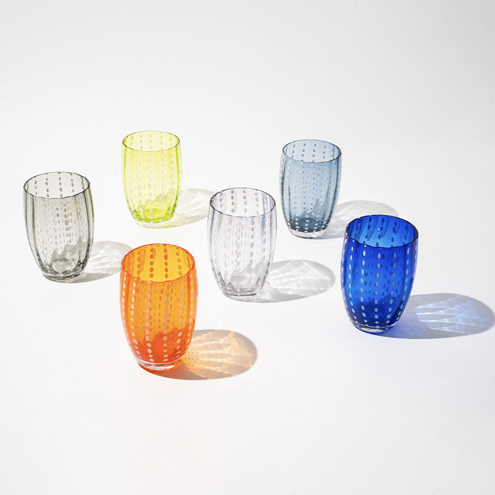 32 cl - Perle Water Glass with White Dots - Set 6 Pieces