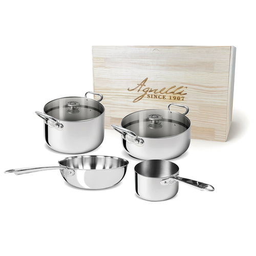 Agnelli Alu-Inox 3-Ply Batteria Pentole Induzione In Alu-Inox Set 6 Pz