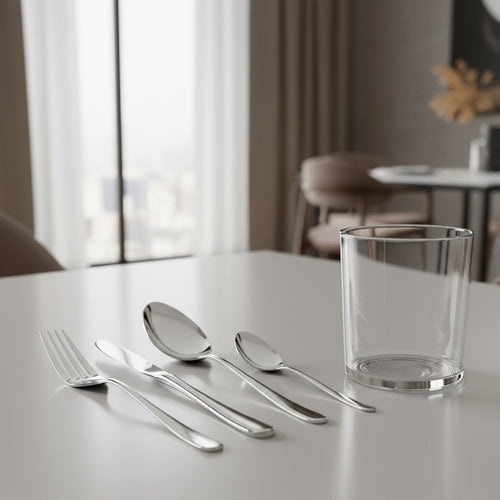 Service de Couverts en Acier Inoxydable 24 pièces + Verres à Eau 6 pièces