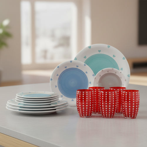 Verres Zafferano Perle (Rouge, 6 pièces) + Service de Table Tognana en Grès (18 pièces)