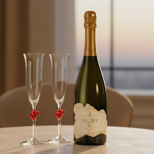 Le Cave Mandoletta Brut Método Clásico Piemonte DOC 2020 Castello di Uviglie + 2 Copas Flute L’Amour 17,5 cl