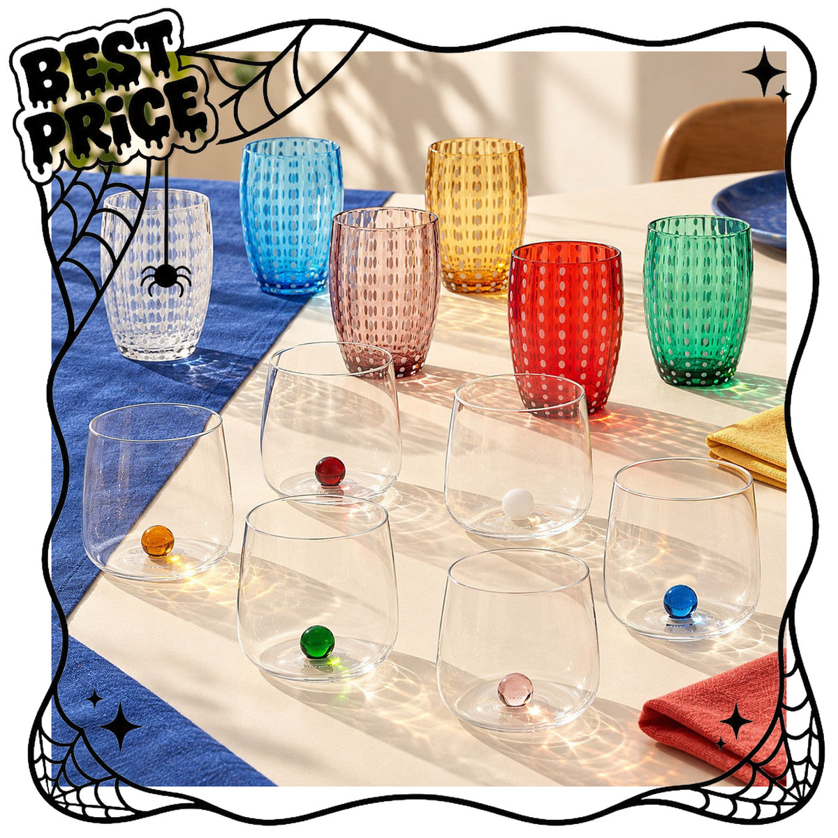 Azafrán, bilis y perlas: la mesa en color, juego de 12 vasos.
