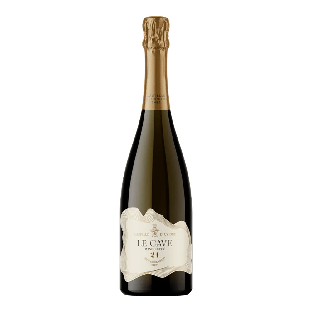 Le Cave Mandoletta Brut Método Clásico Piemonte DOC 2020 Castello di Uviglie + 2 Copas Flute L’Amour 17,5 cl