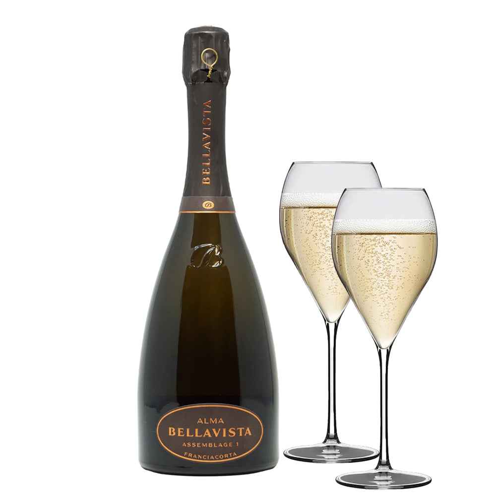 Alma Assemblage 1 Extra Brut Franciacorta DOCG Cantina Bellavista + 2 Rastal-Franciacorta-Glazen 42 cl