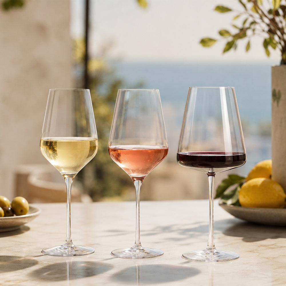 Calici da vino per bianco rosato rosso e bollicine in estate