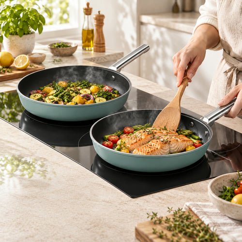 24-28 cm - Cookware Set de Poêles Basses en Aluminium avec Revêtement Céramique - Set de 2